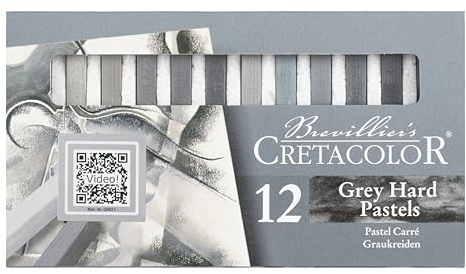 CRETACOLOR Grey Hard Pastels, craies grises, 12 pièces, résultat de couleur brillant, résistance à la lumière impressionnante, qualité supérieure