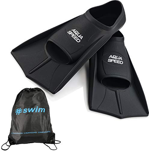 Aqua Speed Trainingsflossen I Herren I leichte Schwimmflossen kurz I Kurzflossen für Männer Erwachsene I Schwimmtraining I Schnorcheln Flossen I Gummi I + Ultrapower Rucksack I schwarzI07; Gr. 43I44