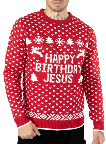 NOROZE Men's Novelty Happy Birthday Jesus Merry Christmas Jumper Santa Knitted Sweater Top (M, Birthday Jesus Red)