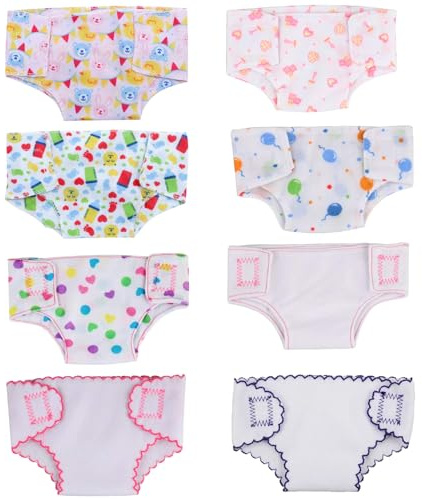 ONEST 8 Pieces Doll Diapers Doll Underwear for 14 to 17 Inch New Born Dolls and American 18 Inch Dolls Clothes and Accessories