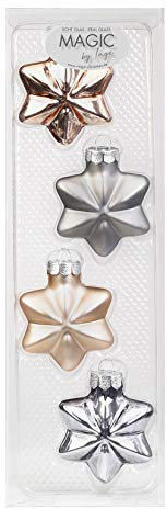 INGE-Glas Magic Weihnachtskugeln Strahlesterne | Christbaumkugeln in Sternform 6cm 4stk | Stern-Baumkugeln in vielen Farben (Glowing Mountains | beige grau)
