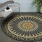 CanaDitan Rutschfester runder Teppich im Retro Boho-Ethno-Stil Schwarzes Gold 120CM