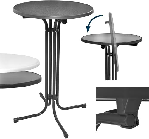 Beautissu Bistrobord för utomhusbruk Ø 70 Bellini stabilt hopfällbart trädgårdsbord – runt uteplats bord värmebeständigt hållbart och väderbeständigt cocktailbord antracit