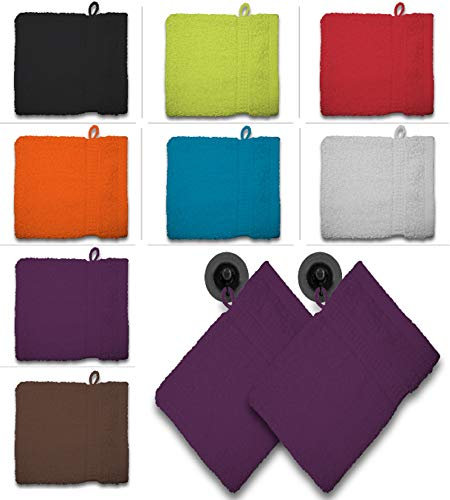 one-home 2er Set Waschhandschuhe Waschhandschuh Waschlappen 16x21 cm Frottee Baumwolle, Farbe:Lila