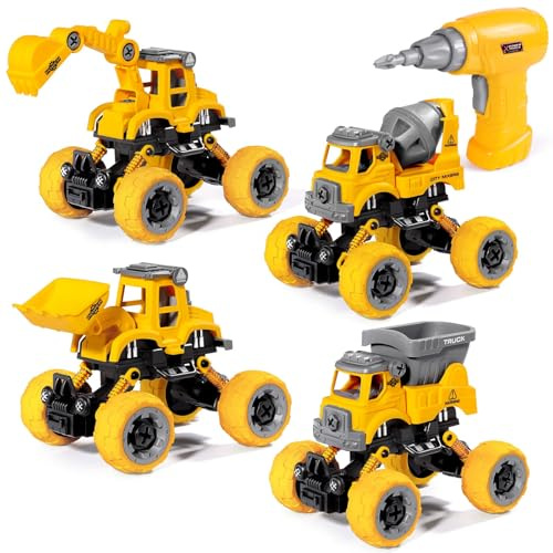 LUDILO 4PCS Take Apart Toys for 4 Year Old Boys Construction Toys with Electric Drill DIY Assembly Building Stem Toys Trucks Gifts for 3 4 5 6 7 8 Year Old Boys Girls Kids Learning Educational Toys