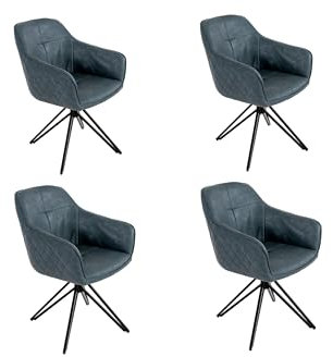 SAM 4er Set Drehstuhl Watson, 180 Grad drehbar, Kunstlederbezug in Grau, Esszimmerstuhl mit Absteppungen und Armlehnen, schwarzes Metallgestell