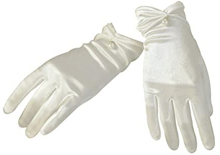 SOIMISS Weiße Satin Handschuhe mit Perlen, Oper Satin Handschuhe, Kurze Handschuh für Damen Elegant Formelle Oper Hochzeits Empfangskleider Brauthandschuhe Damen Teeparty