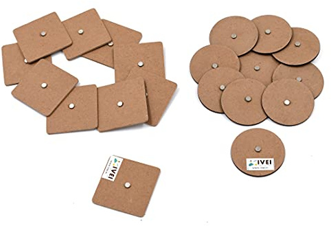 IVEI Set di 20 magneti quadrati e rotondi per fai da te, in pannello di fibra a media densità (MDF), per dipingere fogli di legno, lavori artistici in resina e decorazioni