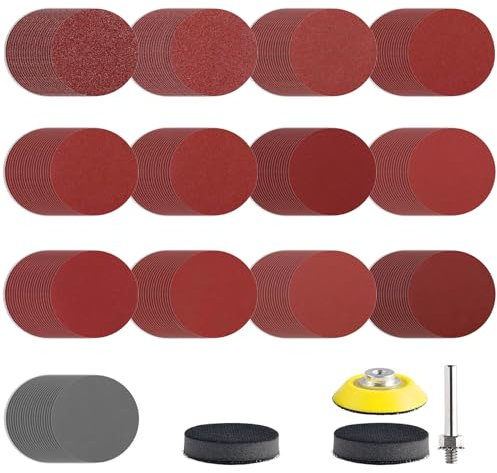 Disque Poncage 50mm Papier Abrasif Grain 80/100/120/150/240/320/400/600/800/1000/1200/2000/3000 Tige 6mm et Support Abrasif Meuleuse pour Ponceuse (260PCS)