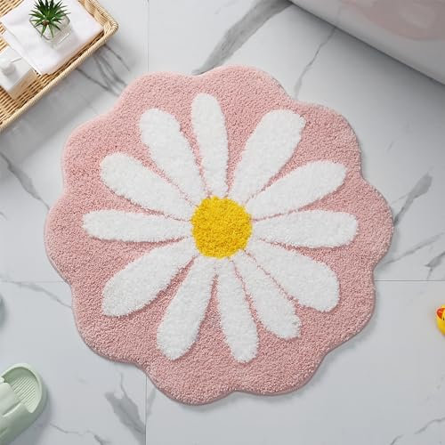 Bonita alfombra de baño, alfombra de flores rosas, alfombrilla antideslizante de absorción de agua, suave para lavar a máquina para dormitorio, cocina, baño, inodoro (rosa)