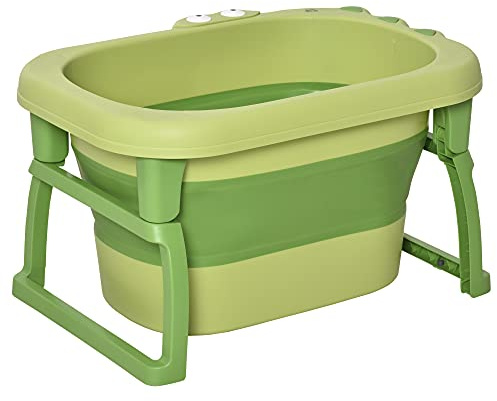 HOMCOM Vaschetta Bagnetto Neonato Pieghevole con Supporto Antiscivolo, Vaschetta da Bagno Portatile per Neonati e Bambini di 0-6 Anni con Foro di Scarico, 75.3x55.4x43cm, Verde