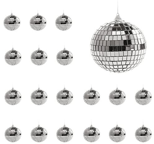 24 pezzi Specchio Palla da Discoteca, Palla Specchio Riflettente, Palla Specchio da Appendere, Sfera Specchiata Argento Palla da Discoteca per Matrimoni casa Albero di Natale feste di compleanno
