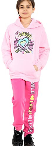 A2Z 4 Kids Girls Tracksuit Smile Laugh Love Print Hooded - T.S 113 Baby Pink 7-8