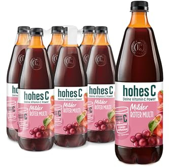 hohes C Milder Roter Multivitamin (6 x 1l), 100% Saft, Apfel, Traube, Schwarze Johannisbeere, Zitrone, 7 Vitamine, ohne Zuckerzusatz, weniger Säure, vegan