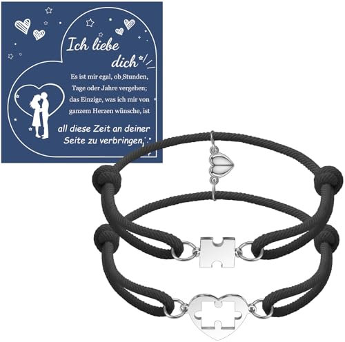 YELUWA Magnetisches Pärchen Armband Für Verbundene Paare, Partnerarmbänder Herz Magnet Weihnachten Geschenke Für Herren Damen Geschenke Pärchen Armband Hochzeitstag Jahrestag Geschenk Für Ihn Schwarz