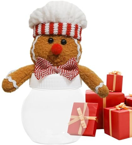 Aizuoni Biscottiera di Natale,Simpatica Ciotola per dolciumi con omino di Pan di con Coperchio | Barattoli Decorativi Trasparenti, Divertenti barattoli di Biscotti Natalizi per Caramelle