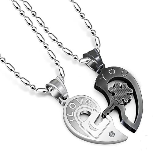 Collana Puzzle Anima Gemella e Collane di Amore con Cuore Divisibile - Regalo Romantico per Coppia (Argento e Nero)