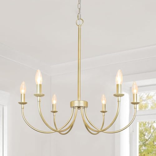 Puyveyor Gold Chandelier, 6-Light Farmhouse Chandelier for Dining Room Lighting Fixtures Hanging, Industrial Candle Modern Chandelier for Bedroom, Foyer, Living Room and Entryway