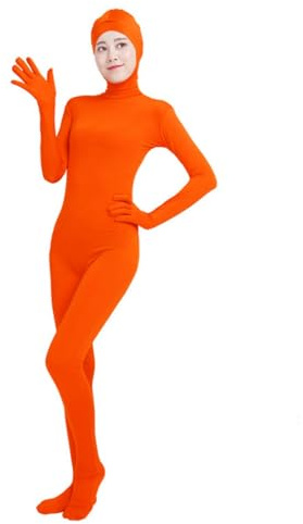 LEEMQCYA Dam helkropp öppen ansikte kostym spandex zentai enhet unisex 2:a hud danskläder halloween fin klänning trikåer orange röd L, Orangeredjur, L/165-175cm