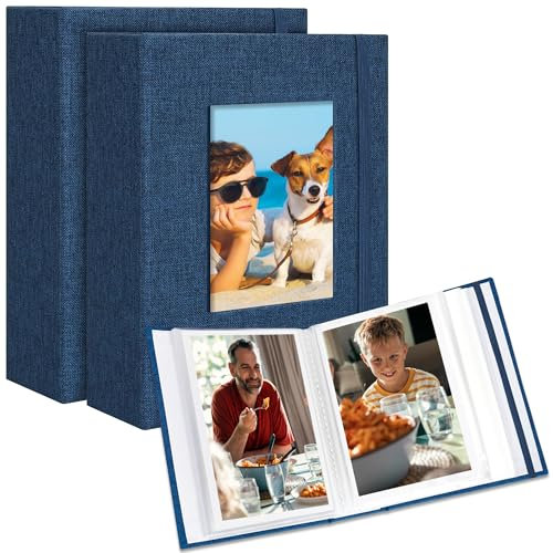Remowith Photo Album 6 x 4,Slip-in Picture Albums,Linen Hardcover Picture Albums for Family Anniversary Baby Wedding 52 Pockets 2 Pack Blue
