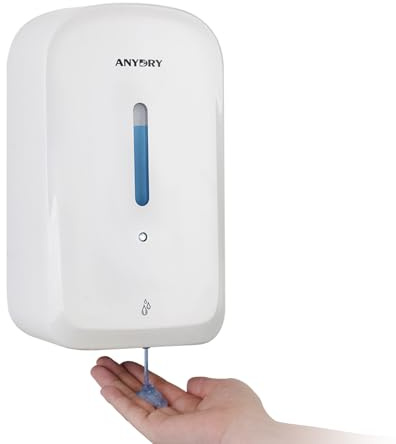 anydry Distributeur Automatique de Savon Liquide Professionnel de 1000 ML, à Montage Mural, sans Contact, pour Toilettes à Fort trafic, Bureaux, hôpitaux, modèle 1220S Blanc
