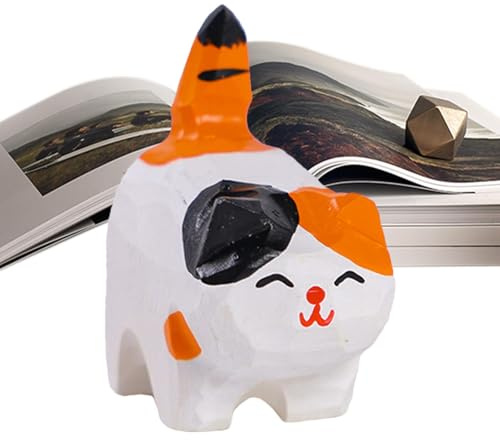 Whnbuij Figuras de gato para decoración del hogar | Estatua creativa de gato de madera | Escultura de gato pequeño, trabajo de tallado de gatitos, decoraciones de escritorio para sala de estar