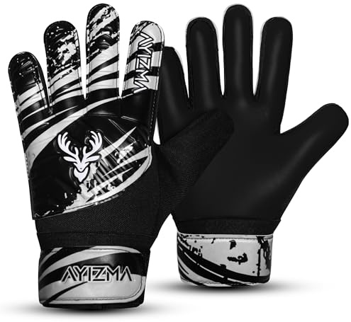 AYIZMA Football Goalkeeper Gloves for Boys – Kids Soccer Goalie Gloves with 4mm Latex Palm, Breathable Mesh, Double Wrist Protection & Customizable Fit, Super Grip for Training & Matches (White, 5)