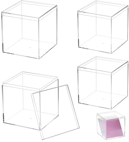 QWORK® 4 pezzi vetrina in acrilico trasparente, cubi portaoggetti, 10 * 10 * 10cm + 8.5 * 8.5 * 8.5cm, scatola trasparente con coperchio, per conservare caramelle, accessori per capelli, giocattoli