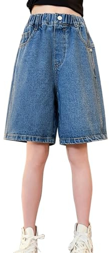 Pantalones cortos holgados para niñas para niños adolescentes, pantalones vaqueros de pierna recta, cintura elástica, pantalones vaqueros con múltiples bolsillos para pantalones deportivos Y2k Hip-Hop