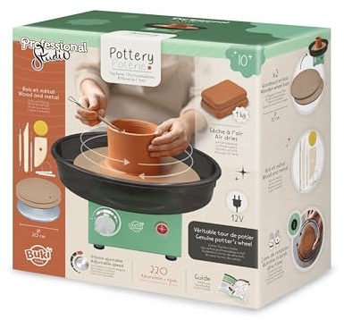 BUKI 5441 - Professional Studio Töpfermeister - Elektrischer Töpferdrehtisch – 220 U/min, 20 cm Metallscheibe, 1 kg Ton, Zubehör, ab 10 Jahren
