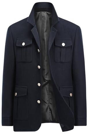 Allthemen Manteau Homme Laine Hiver Chaud Parka Pardessus Simple Boutonnage Ample Duffle-Coat Casual Navy XL