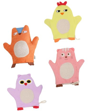 WOONEKY 4 pièces de Bain Garçon Fille Motif Animal Cartoon Exfoliants Doux et pour Toilette Garçon Fille Usage Pratique Maison et Voyage Styles Aléatoires