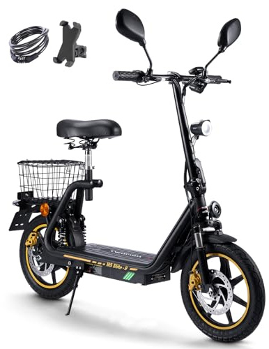 TWOFISH Monopattino Elettrico Omologato per la Circolazione Stradale (EEC), Scooter Elettrico da 14 Pollici per Adulti con Batteria da 48 V 13 Ah, Portata 120 kg, Autonomia 30 km (Nero-Arancione)