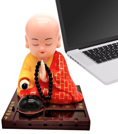 Little Monk Figurine - Funny Car Shaking Head Toy, Solar Head Shaking | Buddha Monk Figurine, Desk Ornament, Cars Dashboard Decoration, Solar Powered Wobbly Toy For Garden, Office, Car, Gift, Kids