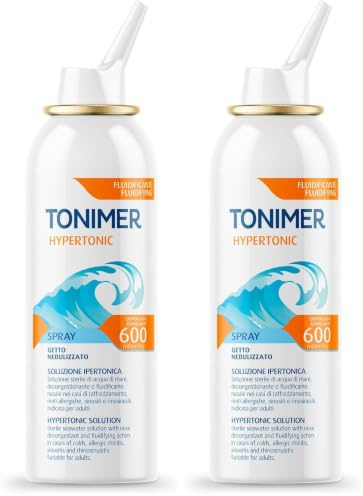Tonimer MD Hypertonic Spray – 100 ml – Soluzione Ipertonica Sterile di Acqua di Mare – Decongestionante e Fluidificante Nasale – Per Riniti allergiche Sinusiti e Rinosinusiti (Confezione da 2)