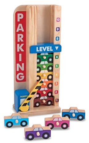 Melissa & Doug 5182 885432920054 Parkgarage aus Holz mit 10 Autos, Mehrfarbig, Einheitsgröße