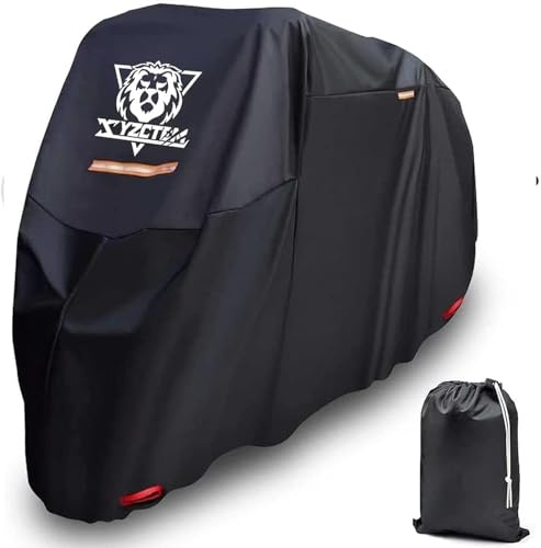 XYZCTEM Motorcycle Cover -Waterproof Outdoor Storage Bag, Made of Oxford Material, Fits up to 116 Harley Davison and All Motors (Black& Lockholes& Professional Windproof Strap)