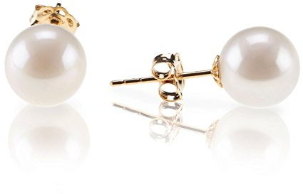 PAVOI 14K Yellow Gold Plated 925 Sterling Silver Round Stud White Simulated Shell Pearl Earrings - 8mm