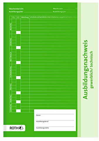 ROTH Ausbildungsnachweis gewerblich/technisch, grün, A4, 1 Woche auf 2 Seiten, 26 Wochen, geklammert