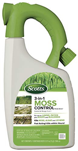 Scotts 3-in-1 Moss Control Ready-Spray, Fast-Acting Moss Killer for Lawns, Hard Surfaces, and More, 32 fl. oz.