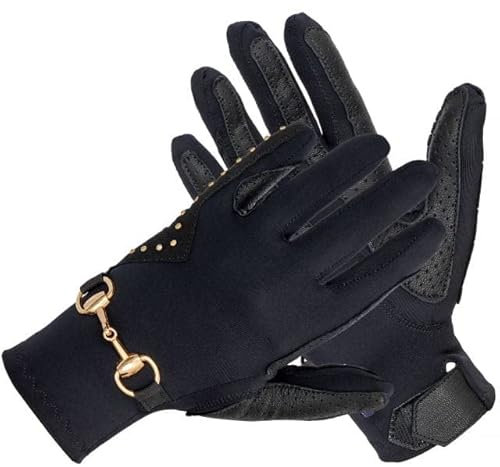 EQUESTRIAN QUEEN Reithandschuhe Damen Leder mit Touchscreen – Elastisch & rutschfest – Elegante Ganzjahres-Handschuhe für Sommer & Winter - Trangan (Schwarz, M)