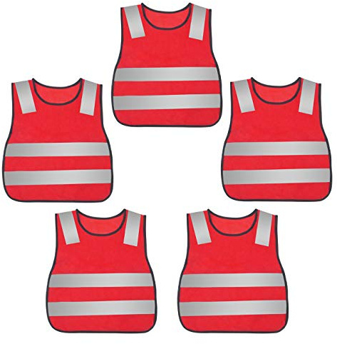 AIEOE Lot de 5 Gilet Rouge Sécurité Enfant Veste Gilet Réfléchissant Running Vélo Snowboard Gilet Enfant Fluo