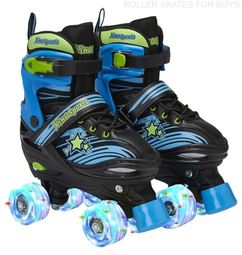 Xino Sports Adjustable Roller Skates for Kids - Pro Quality - Beginner Friendly with Illuminating LED Light-Up Wheels, Durable and Comfortable Design for Boys and Girls (Black, Large 5-8)