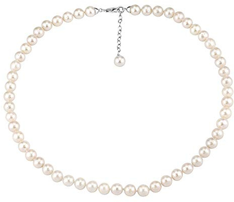 SILVEGO Collar de perlas para mujer con perlas blancas cultivadas de agua dulce, cierre de plata de ley 925, Perla, Perla