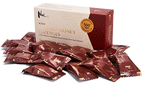 NUI ACTIVE MANUKA - HONIG LUTSCHBONBONS MGO 500+ (UMF 15+) Zertifiziert, 100% Natürlich, Aus 90% Premium Manuka Honig. (Propolis und Traubenkern- Extrakt)