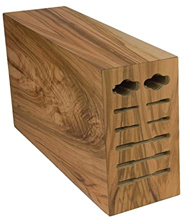Bloque de cuchillos de madera de olivo con 9 orificios, vacío