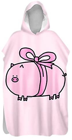 Lukery Poncho Asciugamano con Cappuccio, Microfibra Telo Mare con Cappuccio Modello Animale Asciugatura Rapida Poncho da Bagno Uomo, Poncho da Bagno per Cambiarsi per Bambino (Maiale,80x145cm)