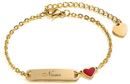 Vnox Bracciale Bambini Bambino Incisione Ragazza Braccialetti Personalizzati Figlia Personalizza Bracciale Nome Con Ciondolo Cuore Per Ragazzo Ragazza Regali Di Battesimo Del Bambino,16cm Oro