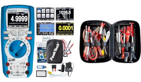 PeakTech 3440 – True RMS Digital Multimeter mit 4.0 Bluetooth & Grafik-Display CAT III 1000 V & Peak Tech P 8200 – Messzubehör Set für Digital Multimeter, Prüfkabel Set 14-teilig inkl. Tasche