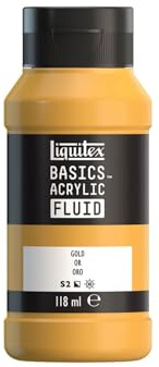 Liquitex 8870421 Basics Fluid - Peinture acrylique à consistance fluide, à séchage rapide, résistante à la lumière, imperméable, à base d'eau, Flacon de 118 ml, Or